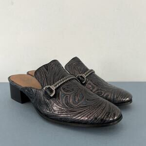 Patricia Nash Tilly Tobacco Fields Loafers Tooled Leather Floral Slip On Mules